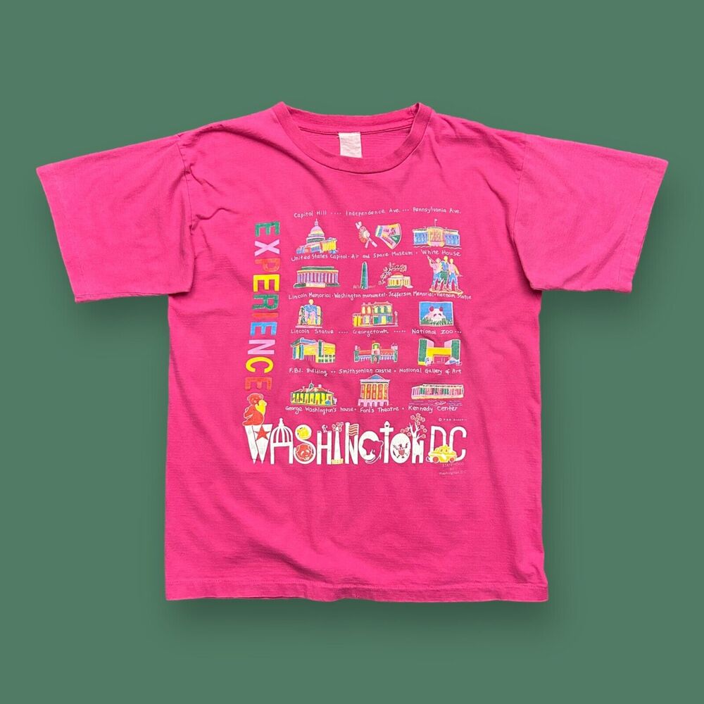 Vintage Washington DC Shirt 80s 90s Graphic Tee Souvenir Tourist Art Pink OSFA